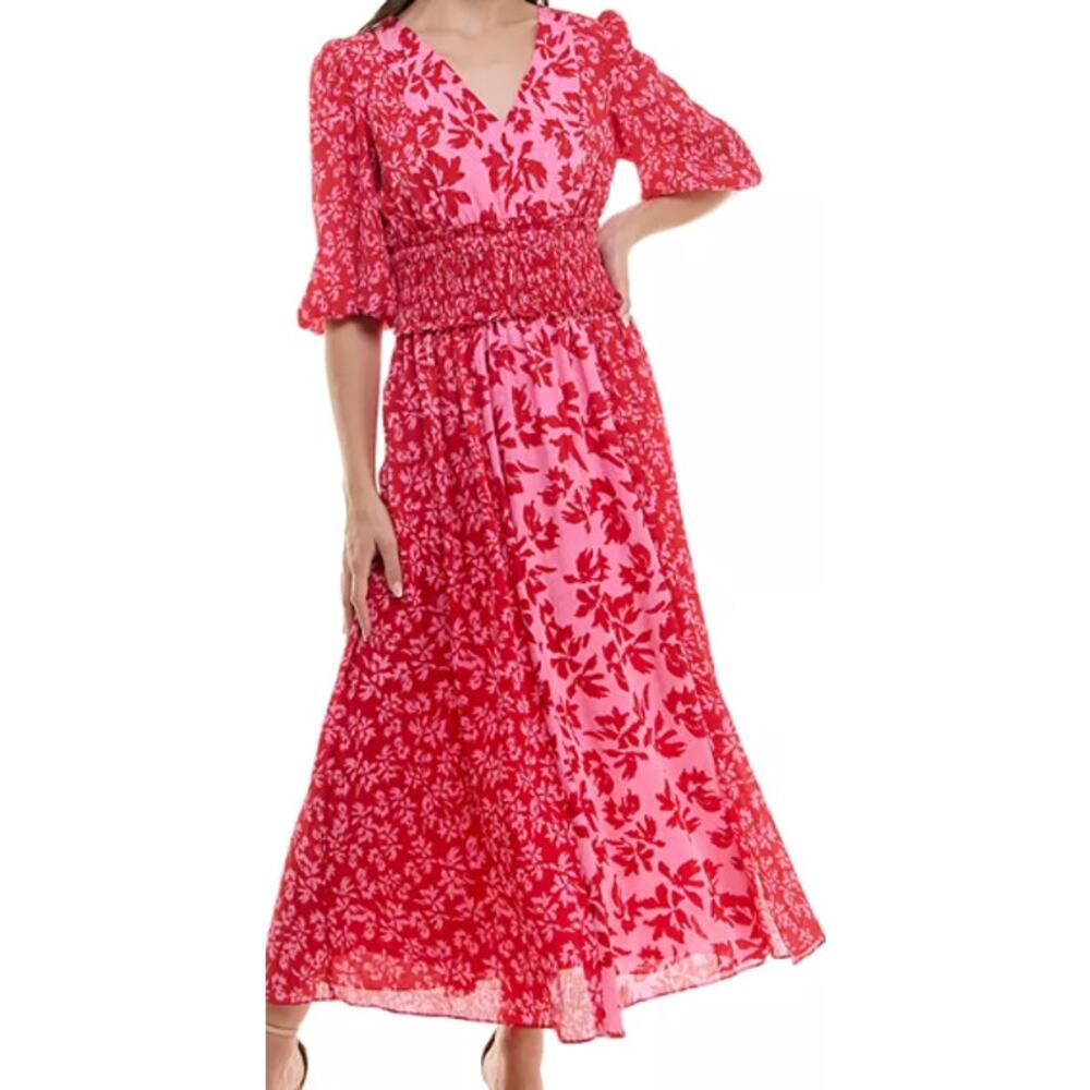 Taylor Pink and Red Floral Maxi Dress